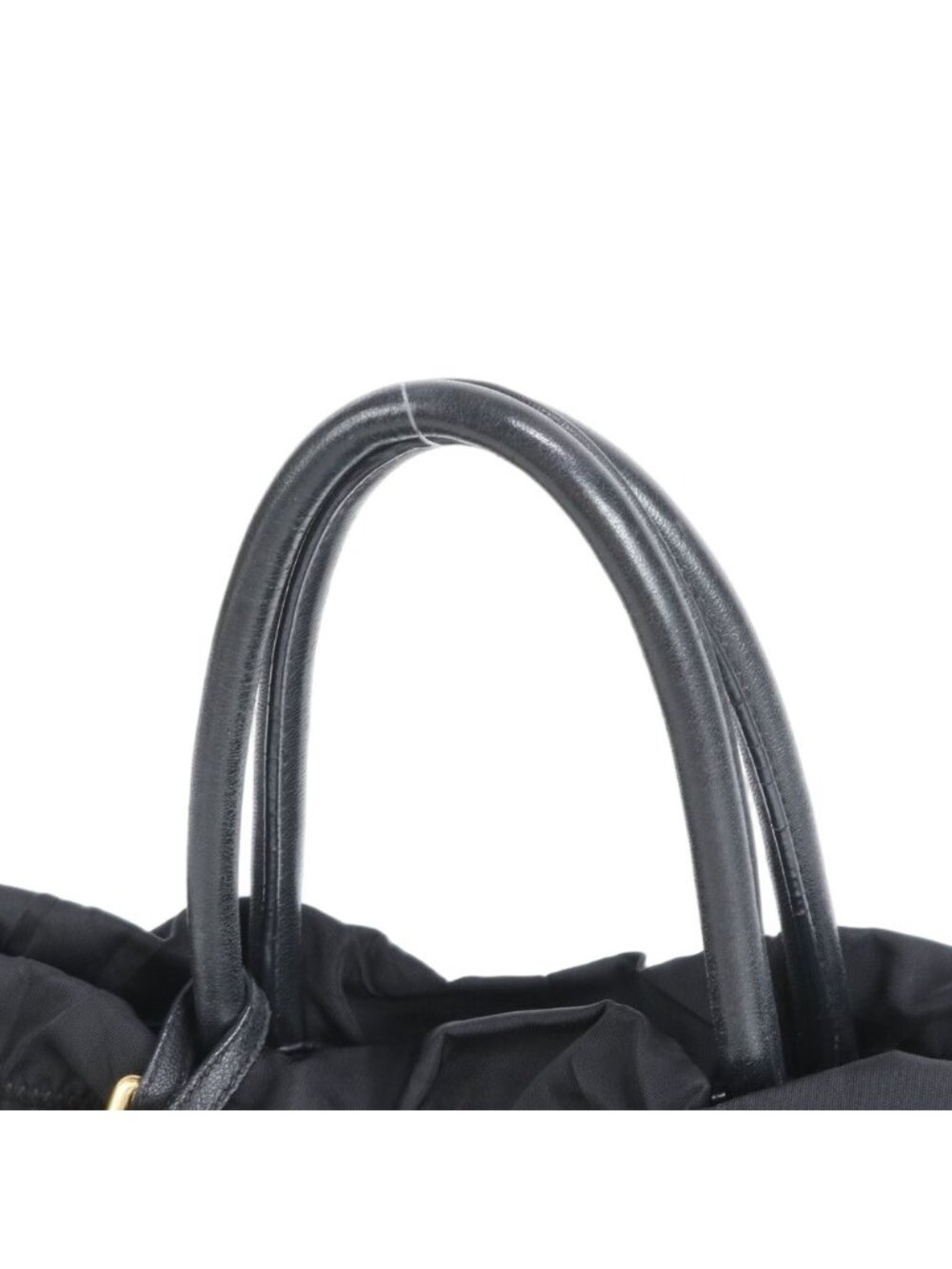 Prada Tessuto Nylon Triangle Logo Leather Tote Shoulder Black - Picture 2 of 10